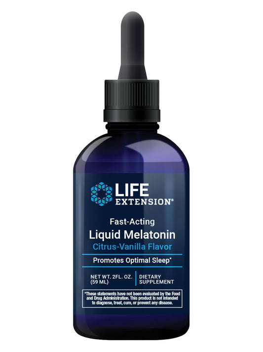 Life Extension frasco frontal mostrando sabor cítrico-vainilla y dosificación rápida