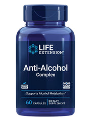 Life Extension envase frontal Anti-Alcohol Complex mostrando beneficios