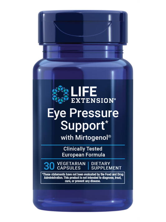 Life Extension frasco frontal mostrando etiqueta y beneficio ocular claro