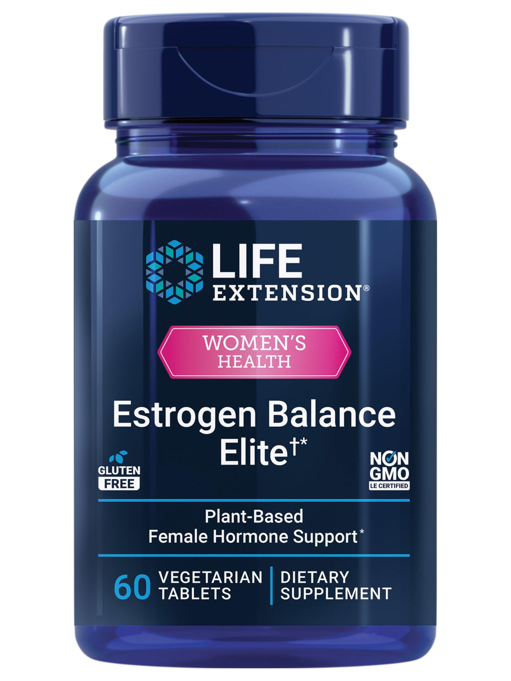 Life Extension envase frontal de Estrogen Balance Elite mostrando etiqueta y cantidad