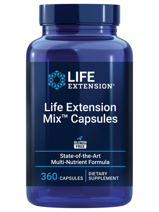 Life Extension frasco frontal mostrando etiqueta y 360 cápsulas, claridad de uso