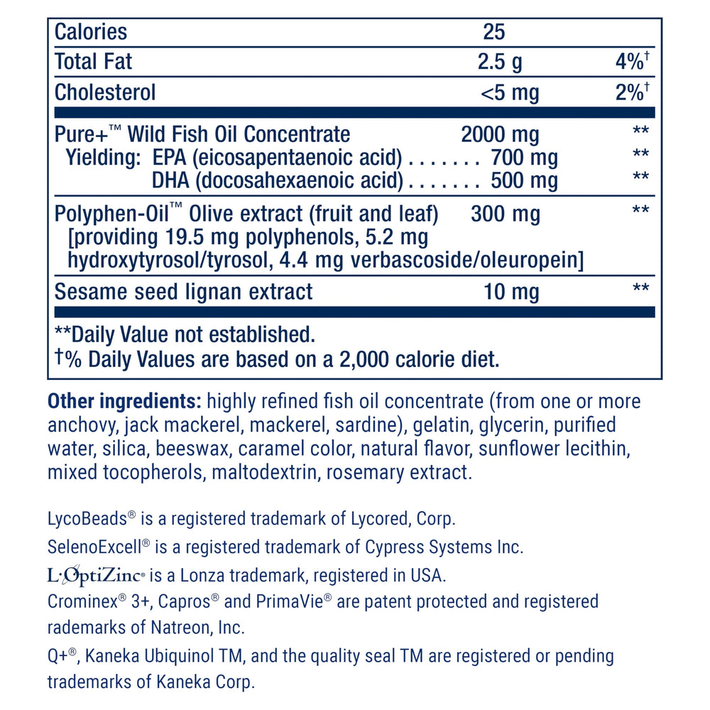 Life Extension omega-3 etiqueta del producto, EPA y DHA de calidad
