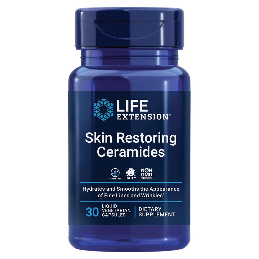 Life Extension Skin Restoring Ceramides bottle cap showing daily hydration potential