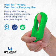 LIFE WORKS comparación de tamaño con mano para visualizar portabilidad y cantidad