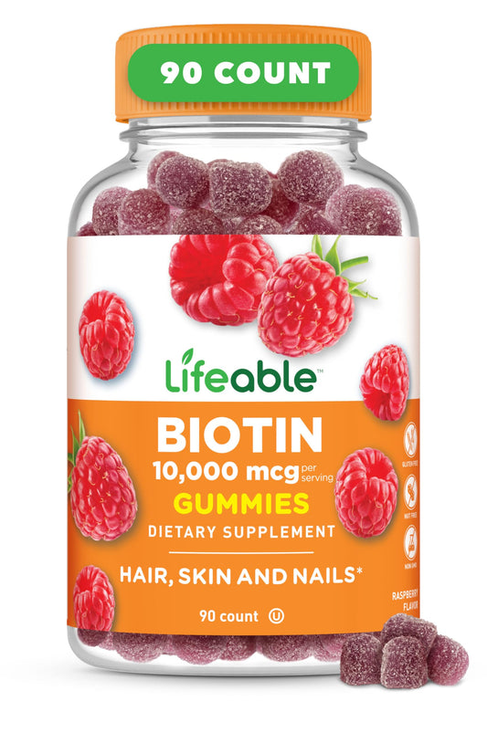 Lifeable Biotina Gominolas en botella, soporte para cabello, piel y uñas.