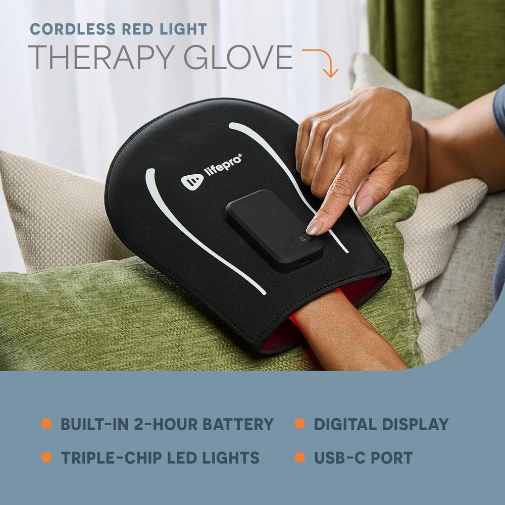 LifePro Allevaglove detalle del material elástico y suave para confort prolongado