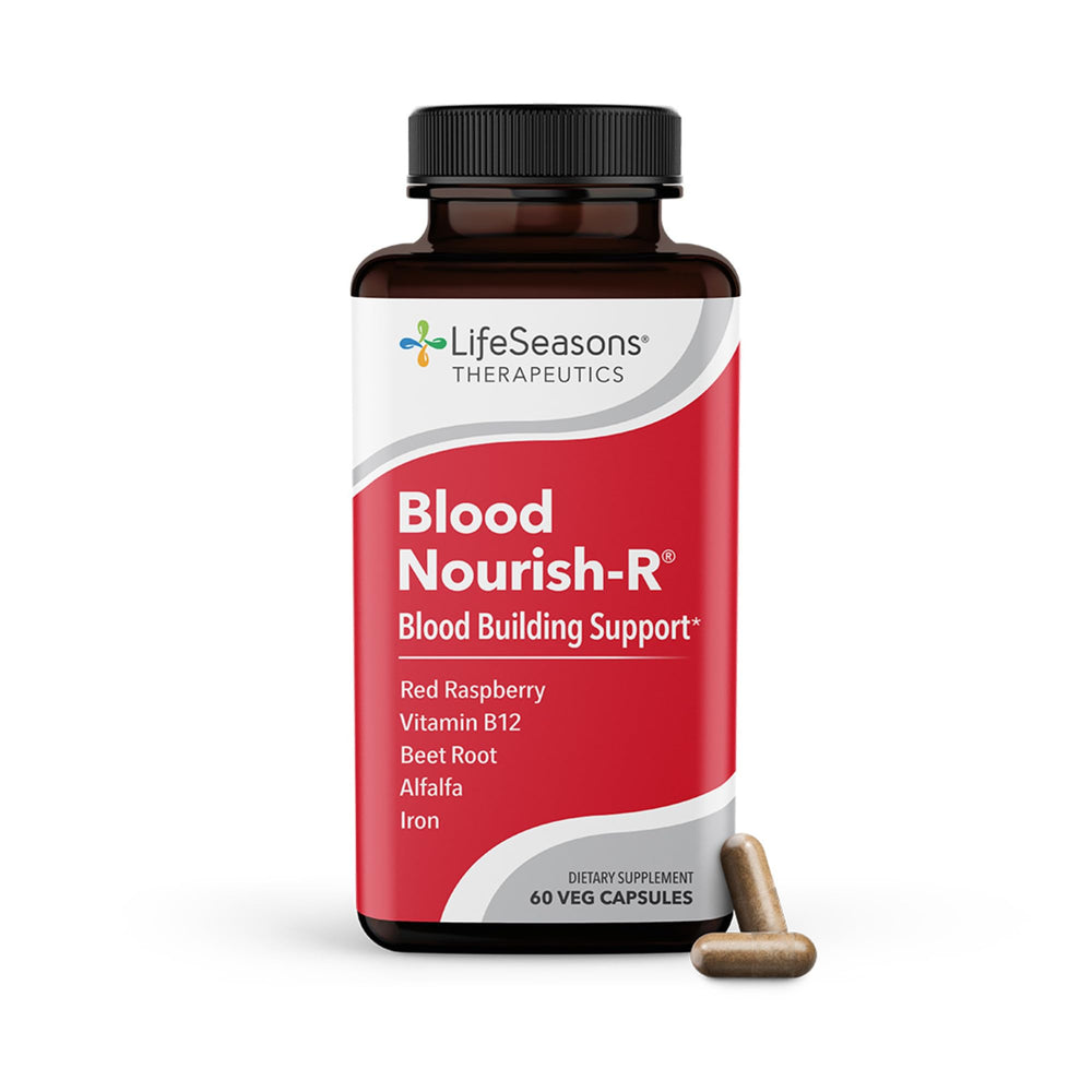 LifeSeasons Blood Nourish-R: botella con cápsulas para apoyo de energía.