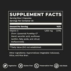 LifeSeasons Essentials Liposomal Vitamina C detalle de ingredientes para soporte antioxidante diario