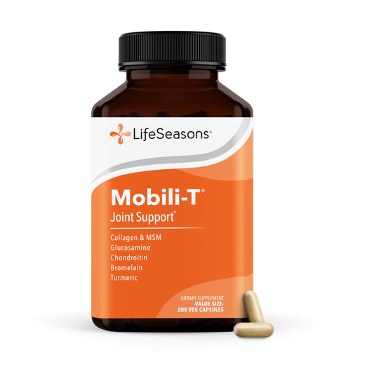 LifeSeasons Mobili-T vista frontal del envase con beneficios clarificados