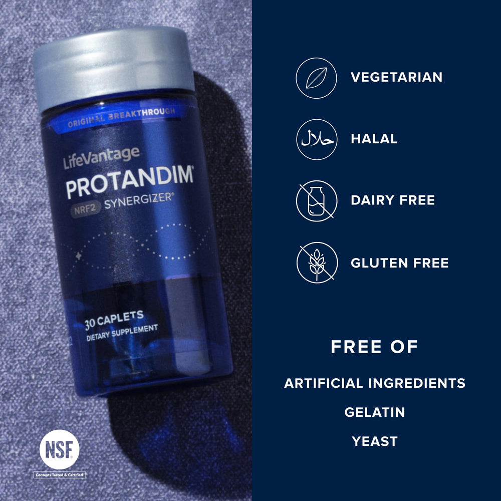 Comparación de tamaño de la cápsula Protandim en la mano para guiar dosis visualmente
