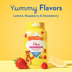 Lil Critters comparación visual con alimentos ilustra cantidad de fibra