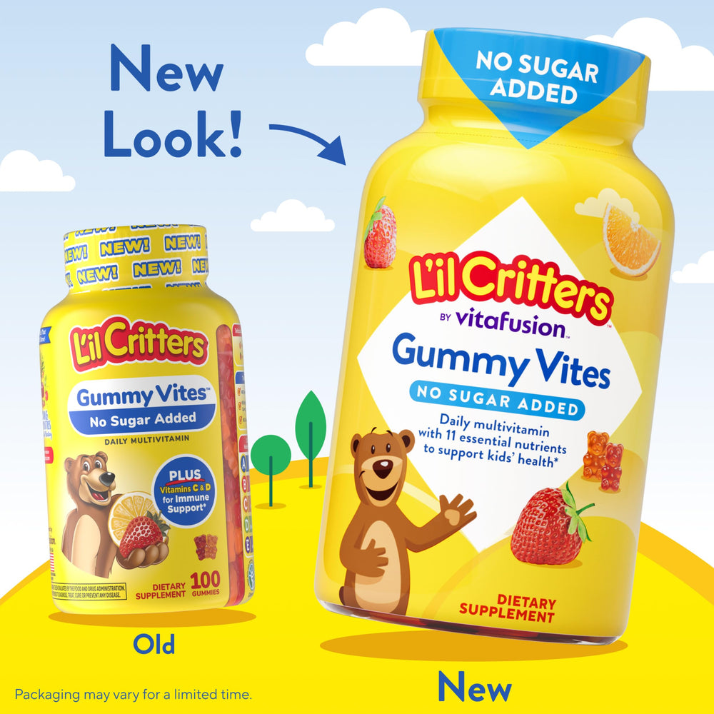 L'il Critters variedad de gomitas mostrando tamaño y colores