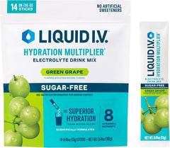 Liquid I.V. caja frontal mostrando 14 sobres y beneficios de hidratación