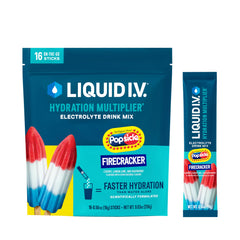 Liquid I.V. empaque frontal mostrando 16 sobres y beneficio de hidratación rápida
