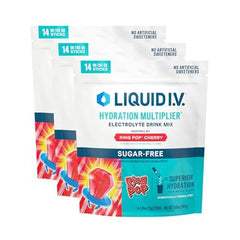 Liquid I.V. frente del empaque mostrando 42 sobres y ventaja de conveniencia