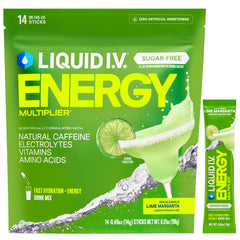 Liquid I.V. paquete frontal mostrando 14 sobres y beneficio hidratación rápida
