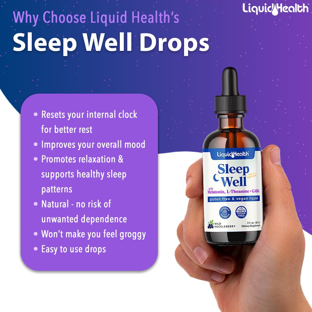 LIQUIDHEALTH uso del gotero en mano aplicando la dosis recomendada antes de dormir para conveniencia