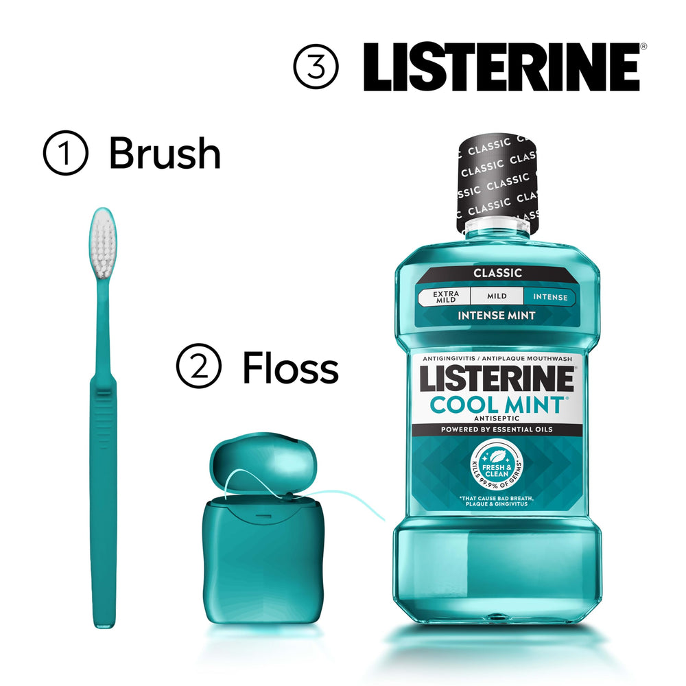 Detalle de aceites esenciales Listerine que respaldan la acción antiséptica
