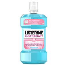 Listerine botella frontal Gum Therapy mostrando tamaño y beneficio de cuidado gingival