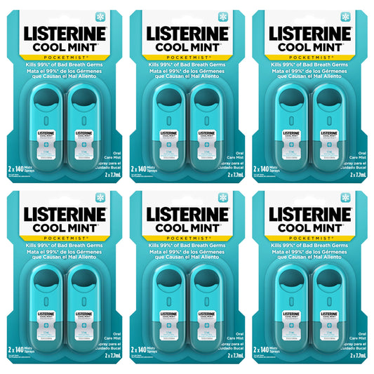 Listerine Pocketmist vista frontal mostrando envase portátil y frescor