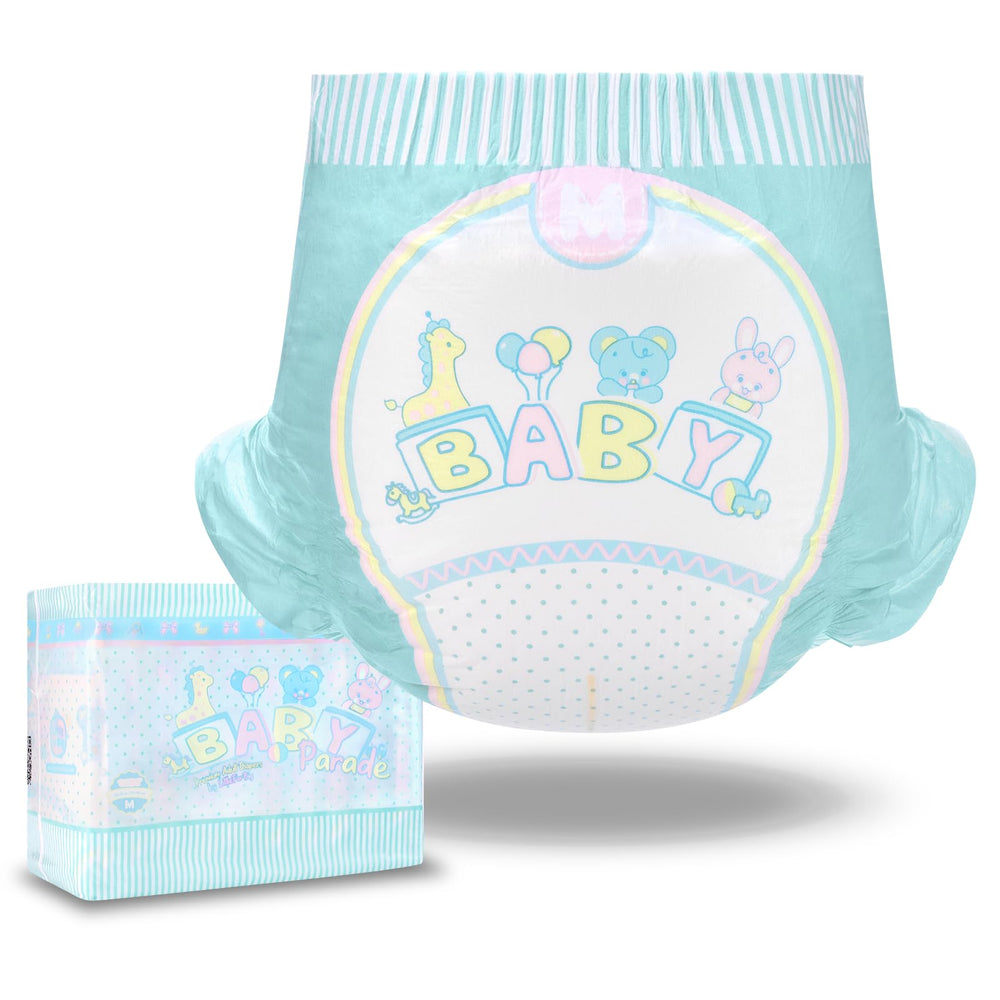 Littleforbig paquete frontal Baby Parade mostrando diseño estampado y pack de 10