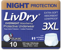 LivDry empaque frontal talla 3XL mostrando 10 unidades y detalles claros