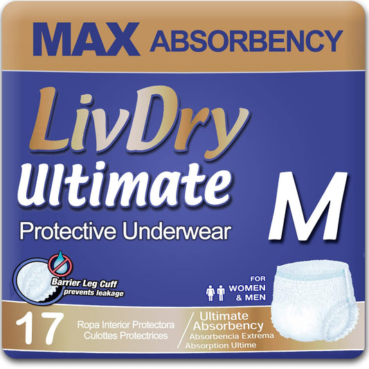 LivDry paquete frontal mostrando 17 unidades y diseño discreto