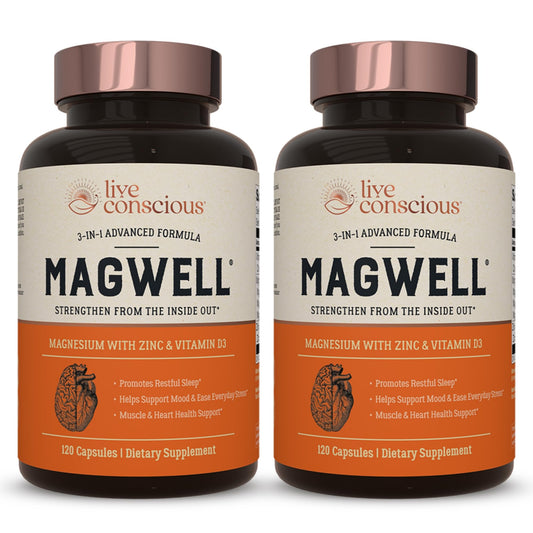 Live Conscious envase frontal mostrando producto y beneficios visuales