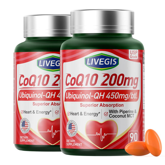 LIVEGIS CoQ10 200mg, bote de cápsulas suave, apoyo a la energía diaria