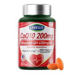 LIVEGIS CoQ10 softgels bottle front for daily energy support.