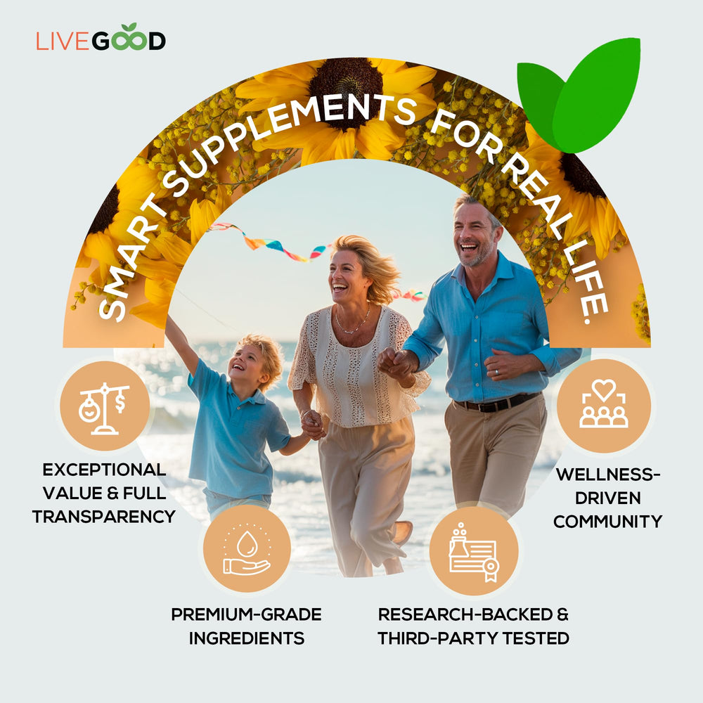 LIVEGOOD suplemento junto a desayuno señalando integración diaria fácil