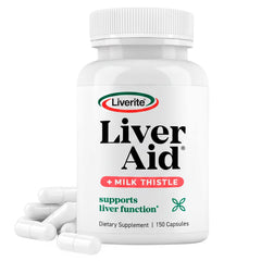 LIVERITE frasco frontal mostrando 150 cápsulas y uso diario