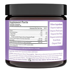 Comparación de tamaño de una gomita Llama Naturals junto a una mano para referencia de porción