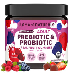 Llama Naturals frente del envase mostrando 60 gomitas y beneficios