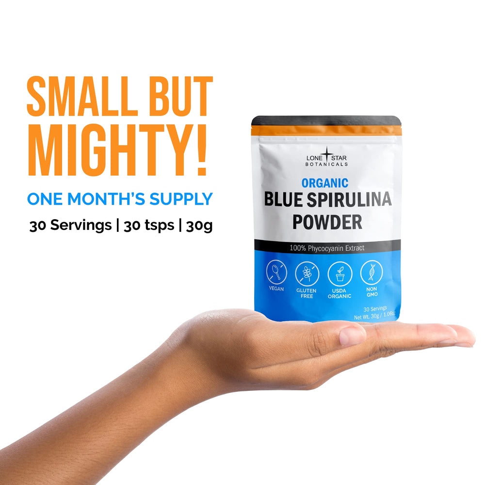 Polvo de spirulina azul Lone Star Botanicals textura fina, fácil mezcla