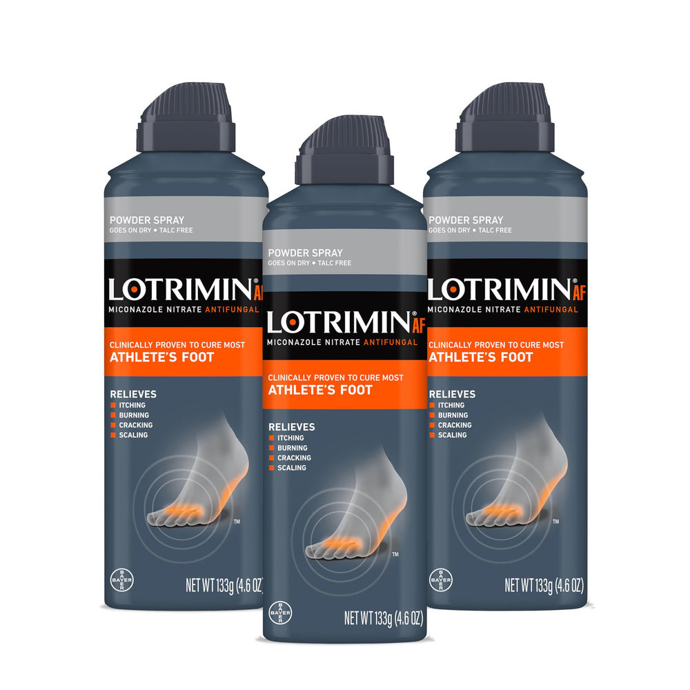 Lotrimin spray frente del empaque mostrando lata y beneficio de alivio rápido