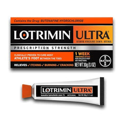 Lotrimin Ultra empaque frontal mostrando tubo y marca para fácil identificación