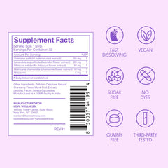 Love Wellness etiqueta información con ingredientes y certificado de calidad