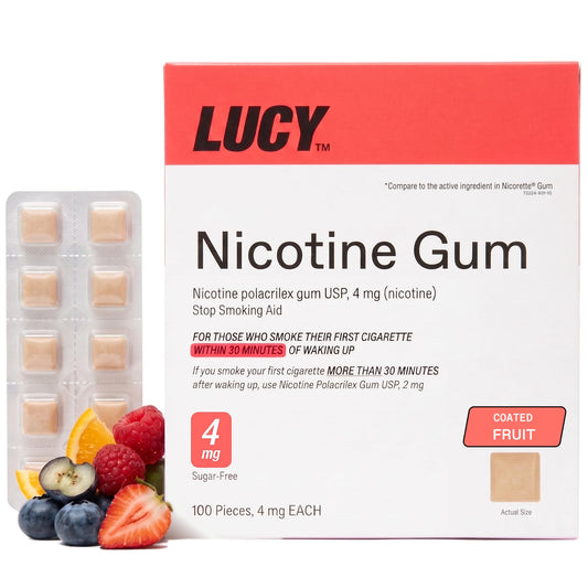 LUCY chicle en empaque frontal mostrando 100 piezas y beneficio de suministro prolongado