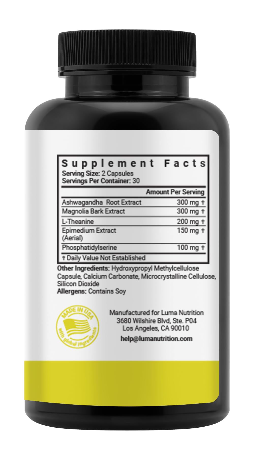 Luma Nutrition envase con hojas naturales sugiriendo origen vegetal de ashwagandha
