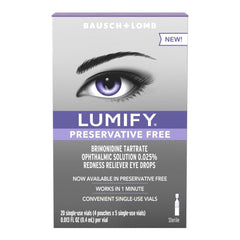 LUMIFY gota y textura de solución que destaca claridad y gentileza para ojos sensibles