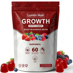 Lumin Hair frente del empaque mostrando 60 gomitas y beneficio de nutrición diaria