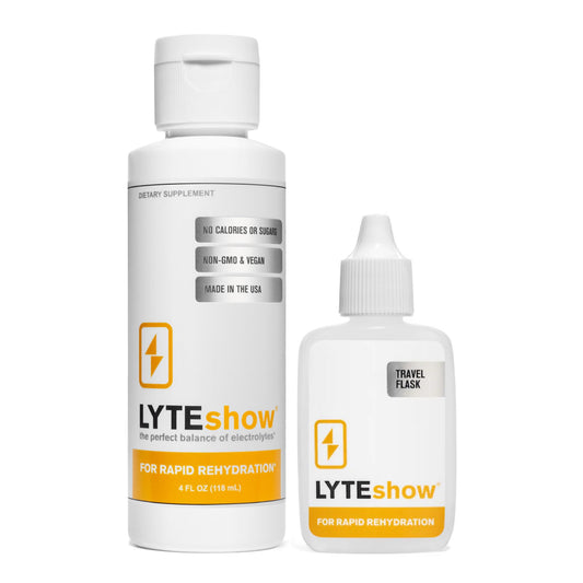 LyteShow bottle with drops for quick hydration during workouts and daily activities.