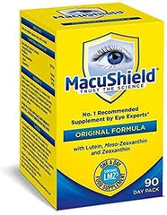 MacuShield envase abierto con cápsulas visibles, útil para ver suministro de tres meses