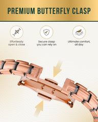 Pulsera MagnetRX puesta en muñeca femenina demostrando aspecto cotidiano y elegante