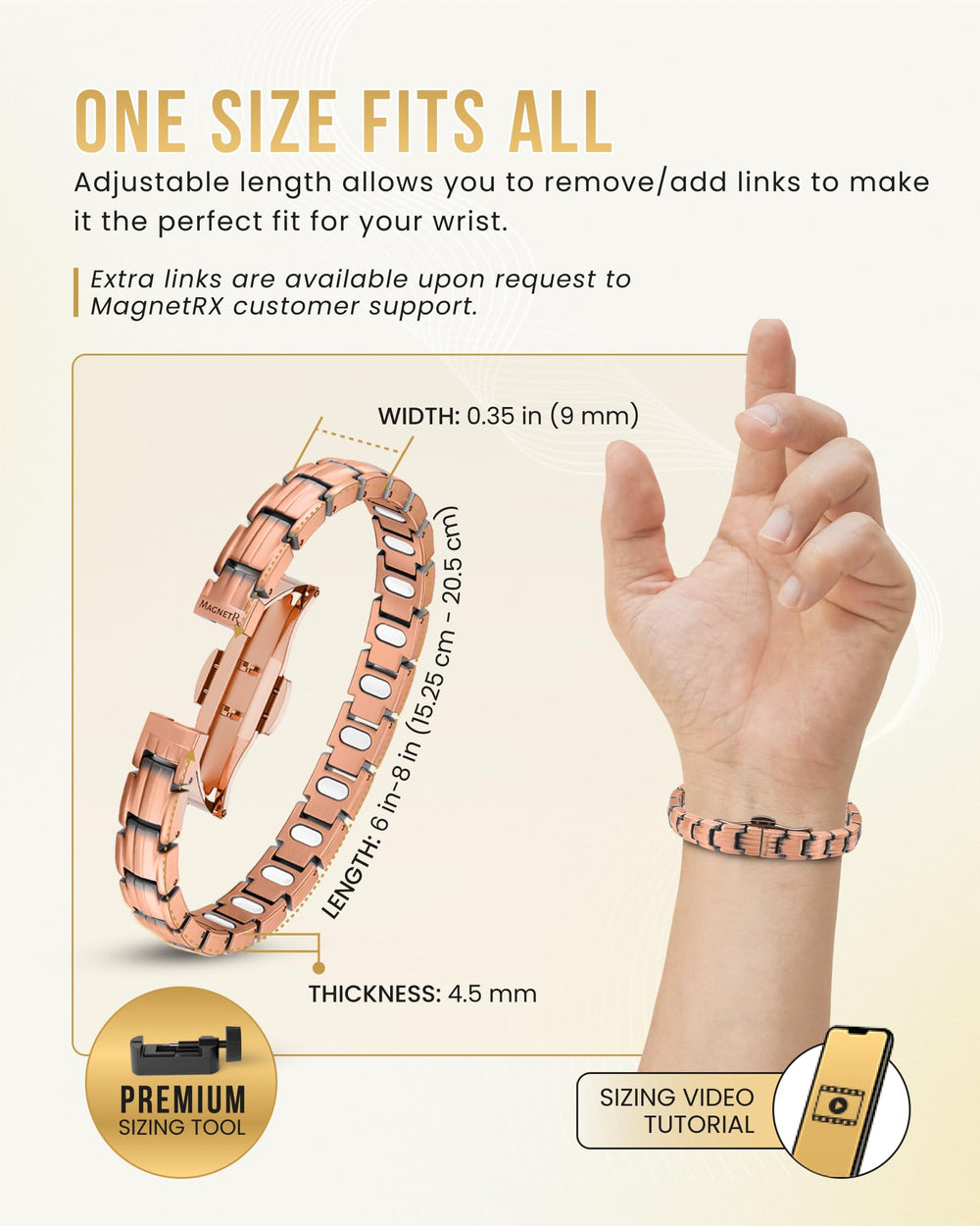 Herramienta de ajuste incluida con la pulsera MagnetRX facilita cambiar eslabones