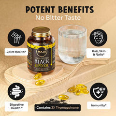 Maju Superfoods etiqueta con origen Turquía y concentración 3X timoquinona