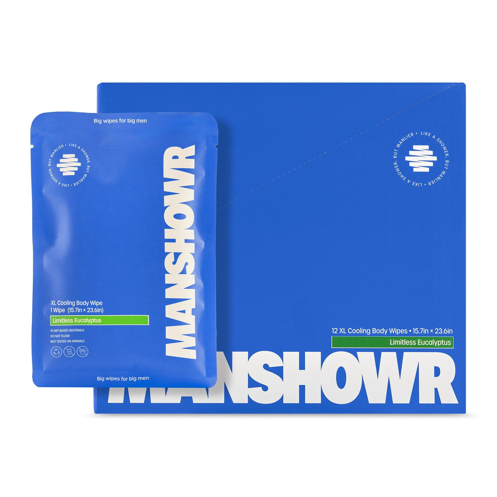 Manshowr empaque frontal mostrando diseño y cantidad de toallitas, práctico para viajes