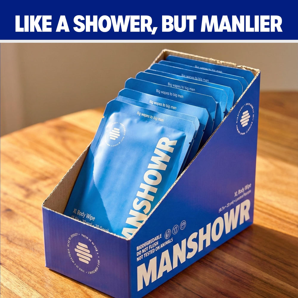 Manshowr toallita en mano usada tras entrenamiento, refresca sin ducha