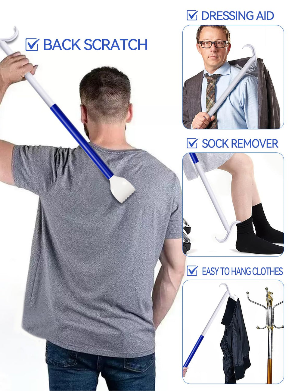 MarginZen leg lifter extendido junto a una regla que muestra la longitud y facilidad de uso